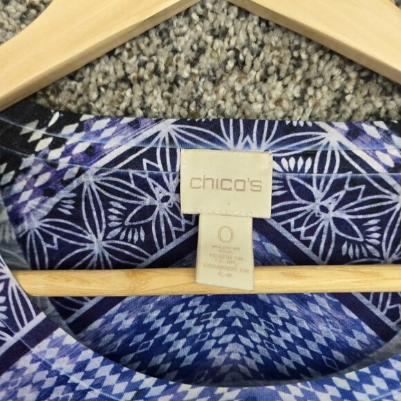 Chicos Top Womens 0 US Small Blue Scoop Neck Embellished 3/4 Sleeve Tee Casual - Picture 6 of 7
